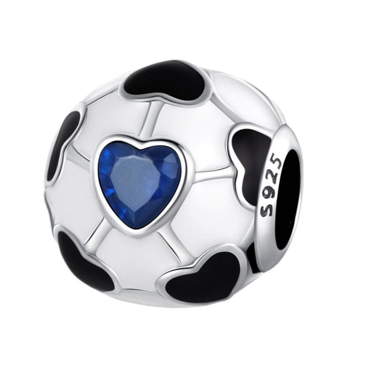 Pangama Jewelry Charm FootBall Bead With Blue Heart Accents