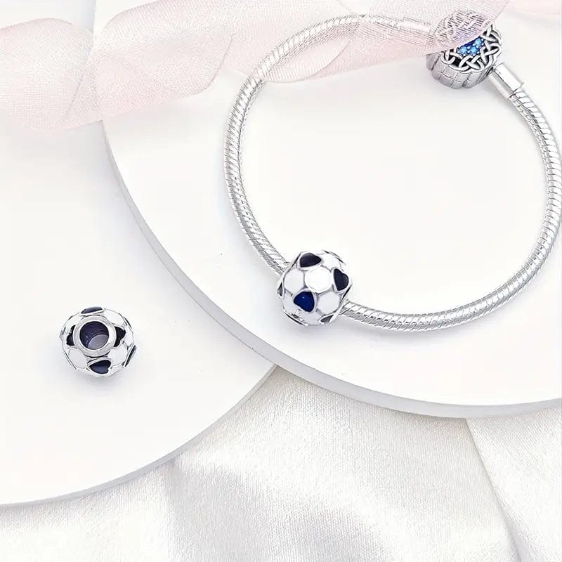 Pangama Jewelry Charm FootBall Bead With Blue Heart Accents