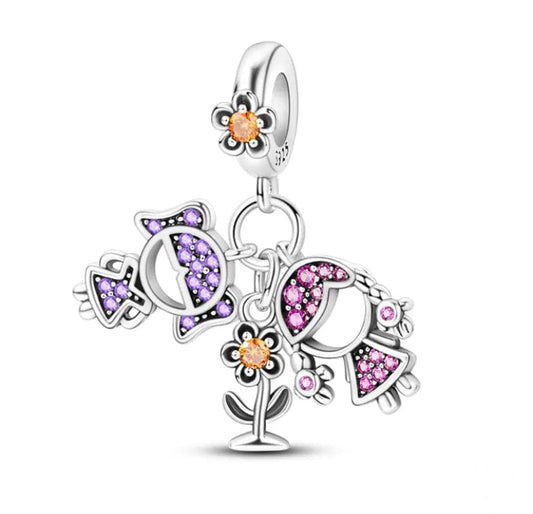 Pangama Jewelry Charm Girls Flower Dangle Charm