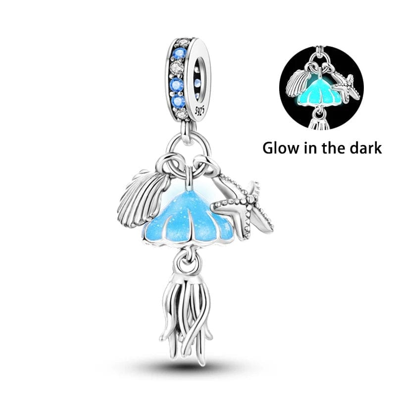 Pangama Jewelry Charm Glow in the Dark Jellyfish Clam and Starfish Triple Dangle Charm