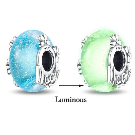 Pangama Jewelry Charm Glow in the Dark Luminous Blue Murano Charm