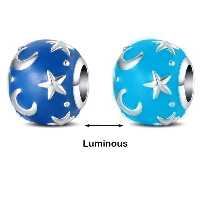 Pangama Jewelry Charm Glow in the Dark Luminous Blue Stars and Moons Charm