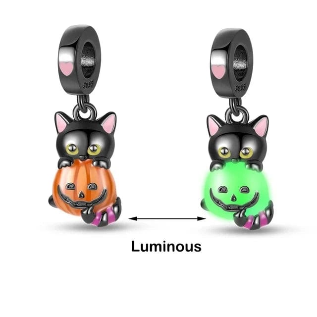 Pangama Jewelry Charm Glow in the Dark Luminous Cat with Pumpkin Dangle Charm