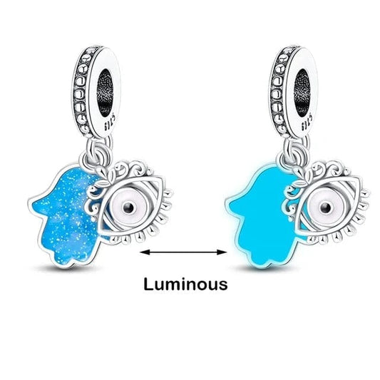 Pangama Jewelry Charm Glow in the Dark Luminous Hamsa Hand and Evil Eye Dangle Charm