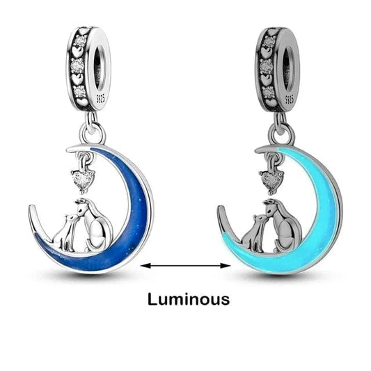 Pangama Jewelry Charm Glow in the Dark Luminous Moon Cat Dangle Charm