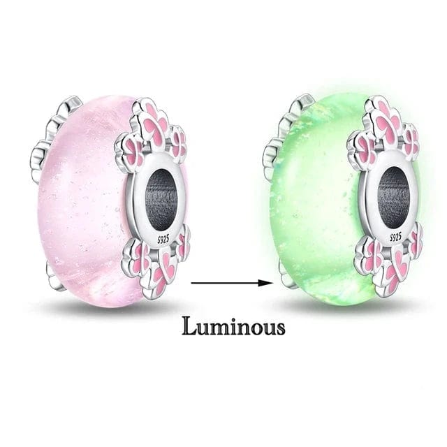 Pangama Jewelry Charm Glow in the Dark Luminous Pink Murano Charm