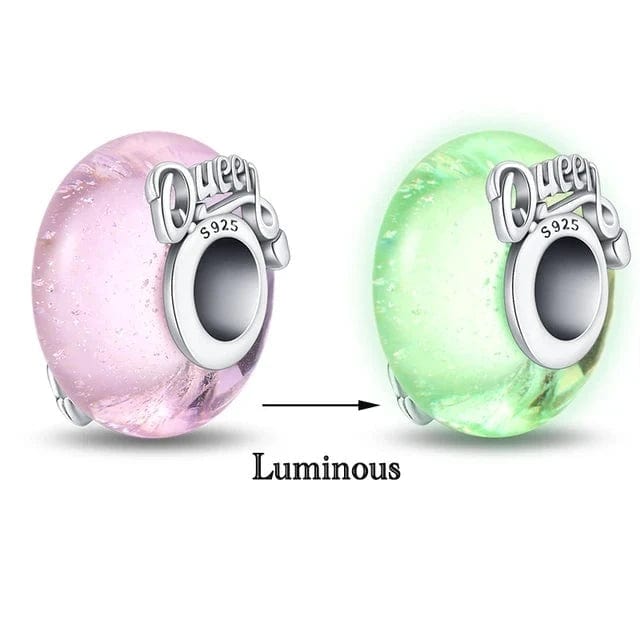 Pangama Jewelry Charm Glow in the Dark Luminous Pink Queen Murano Charm