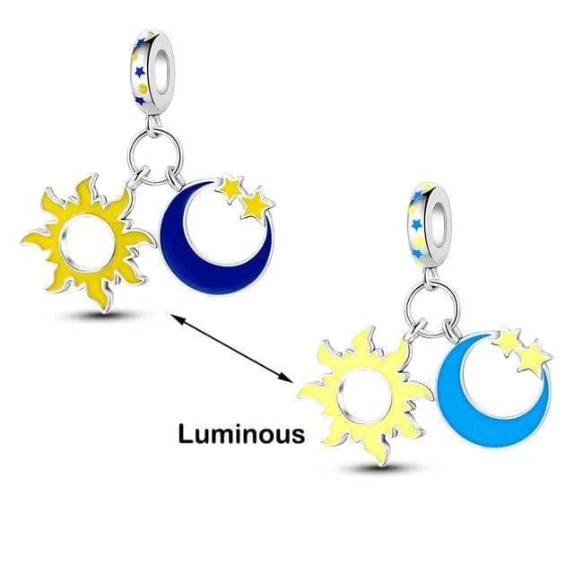 Pangama Jewelry Charm Glow in the Dark Luminous Sun and Moon with Stars Dangle Charm