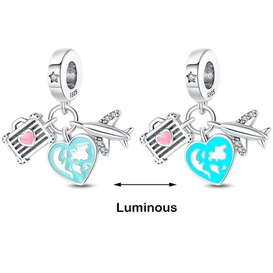 Pangama Jewelry Charm Glow in the Dark Luminous Travel Plane & Luggage Dangle Charm