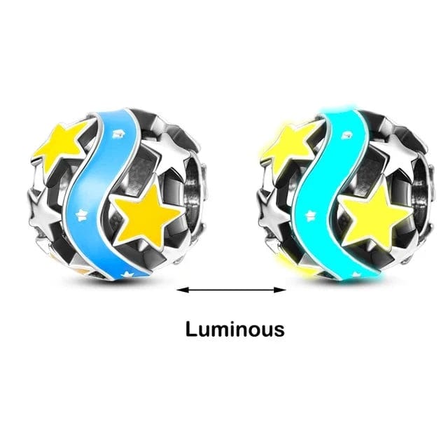 Pangama Jewelry Charm Glow in the Dark Luminous Yellow Star Blue Ribbon Charm