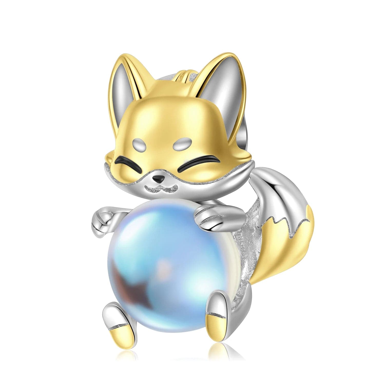 Pangama Jewelry Charm Golden Fox Embracing Blue Pearl Charm