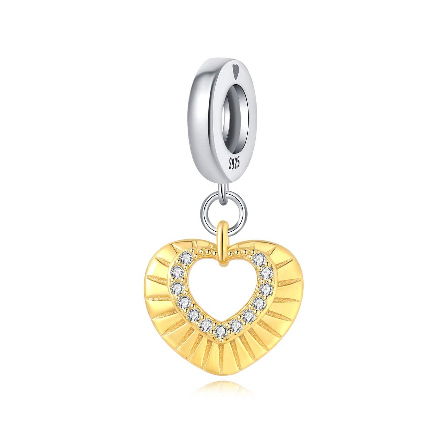 Pangama Jewelry Charm Golden Heart Charm with Sparkling Crystal Accents