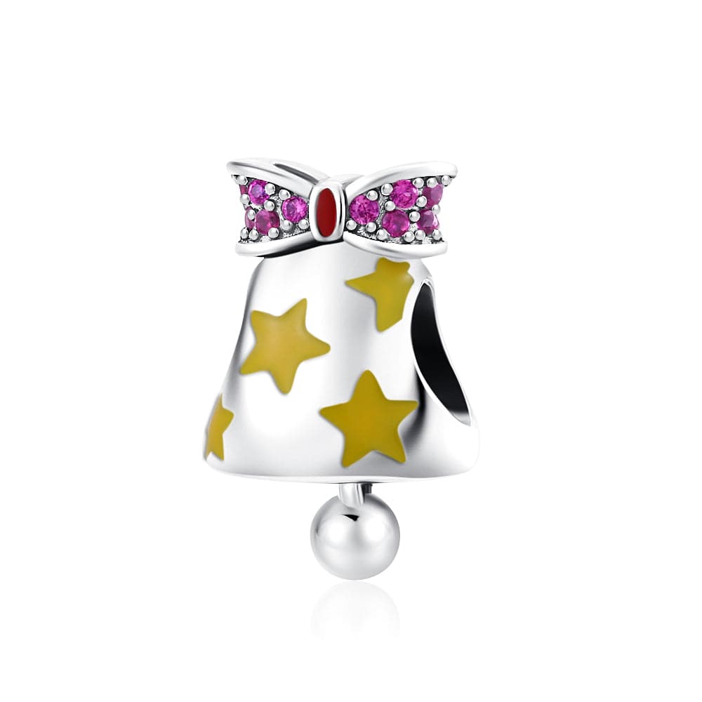 Pangama Jewelry Charm Golden Star Bell Charm with Pink Bow