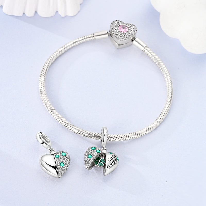 Pangama Jewelry Charm Good Luck Four-Leaf Clover Heart Charm