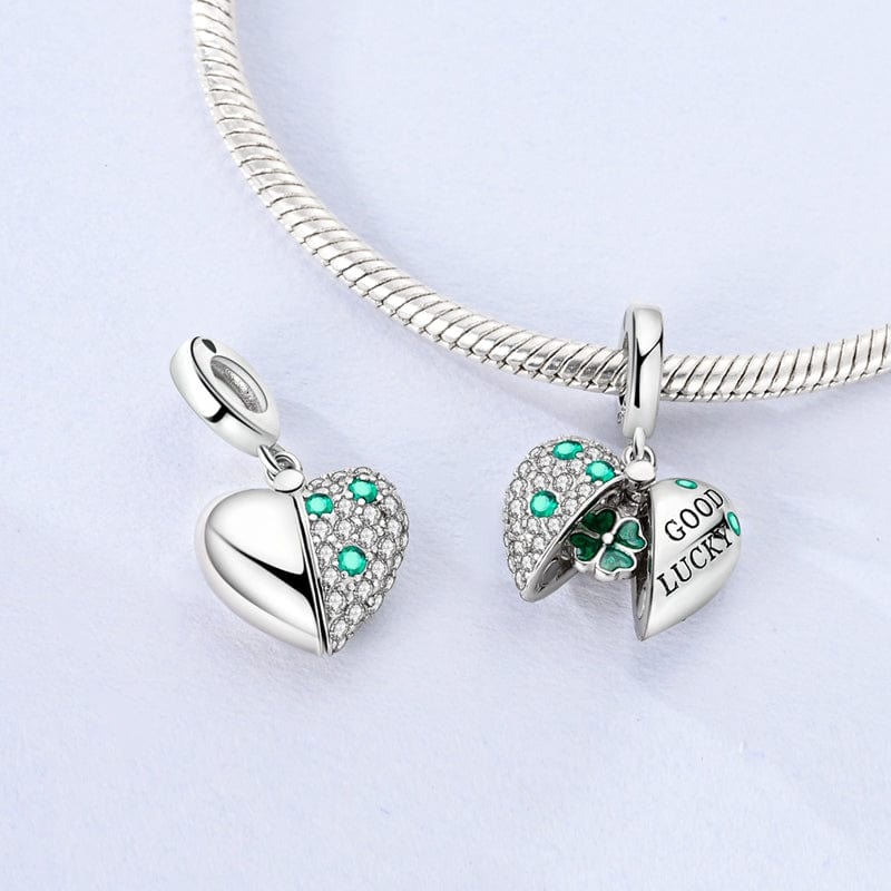 Pangama Jewelry Charm Good Luck Four-Leaf Clover Heart Charm