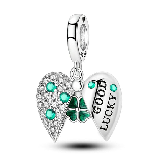 Pangama Jewelry Charm Good Luck Four-Leaf Clover Heart Charm