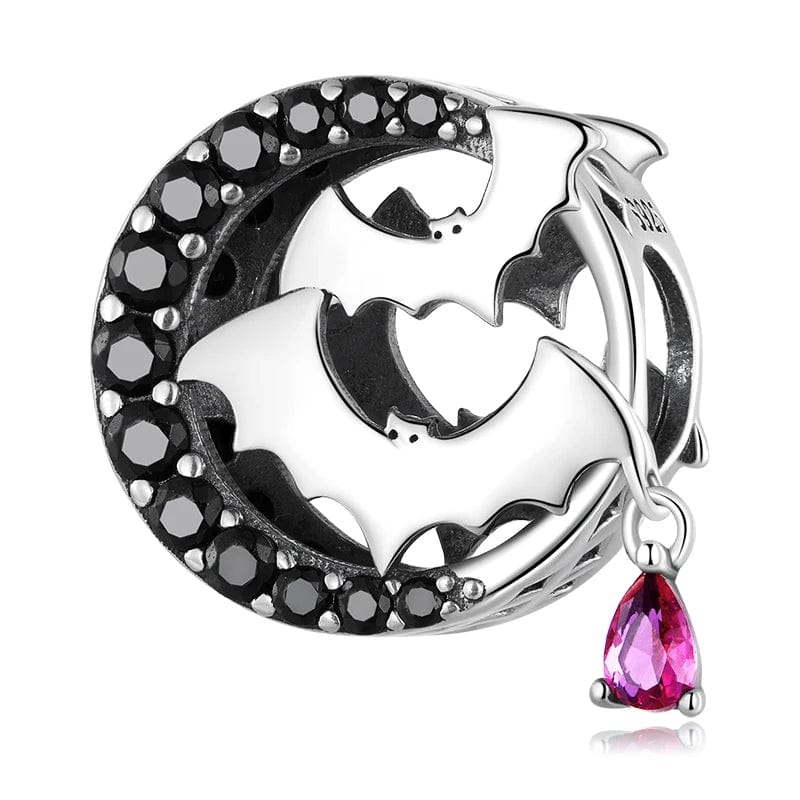 Pangama Jewelry Charm Gothic Nights Charm with Bats and Black Gemstone Moon