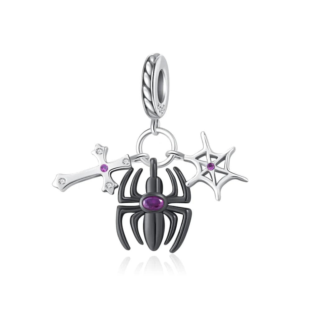 Pangama Jewelry Charm Gothic Spider Charm with Web and Cross Accents