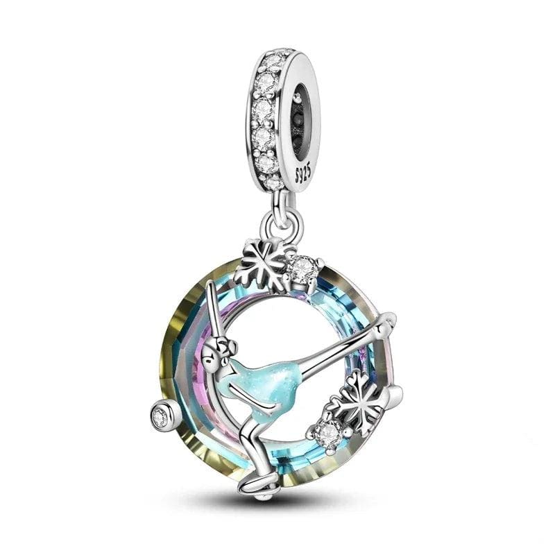 Pangama Jewelry Charm Graceful Ice Skater in Crystal Snowflake Charm