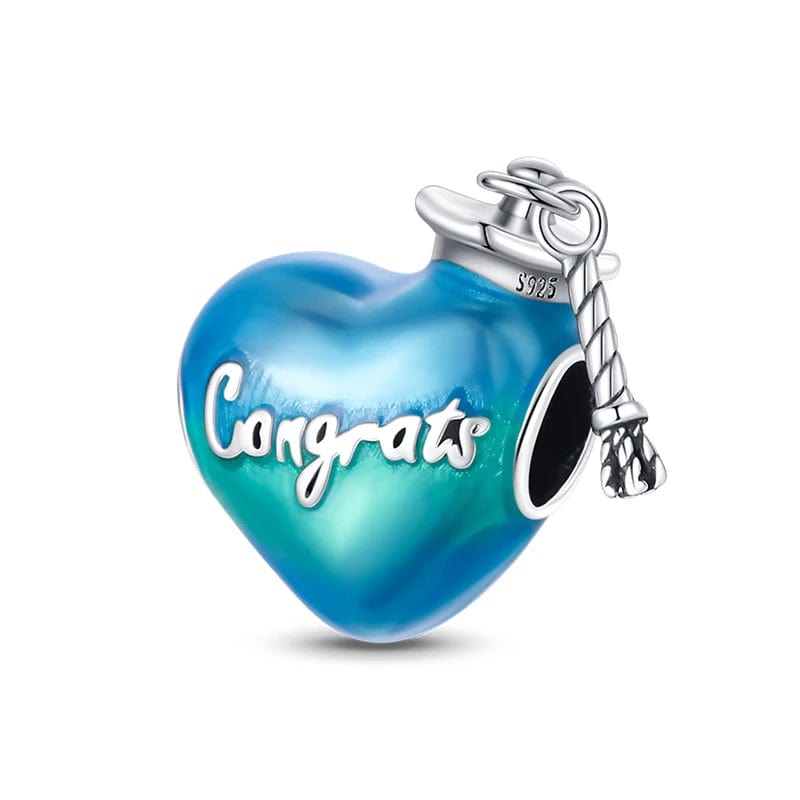 Pangama Jewelry Charm Graduation Congrats Blue Cap Heart Charm