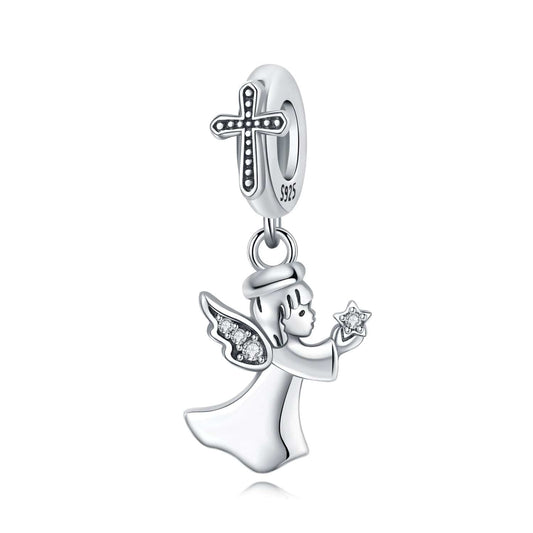 Pangama Jewelry Charm Guardian Angel Charm with Sparkling Star