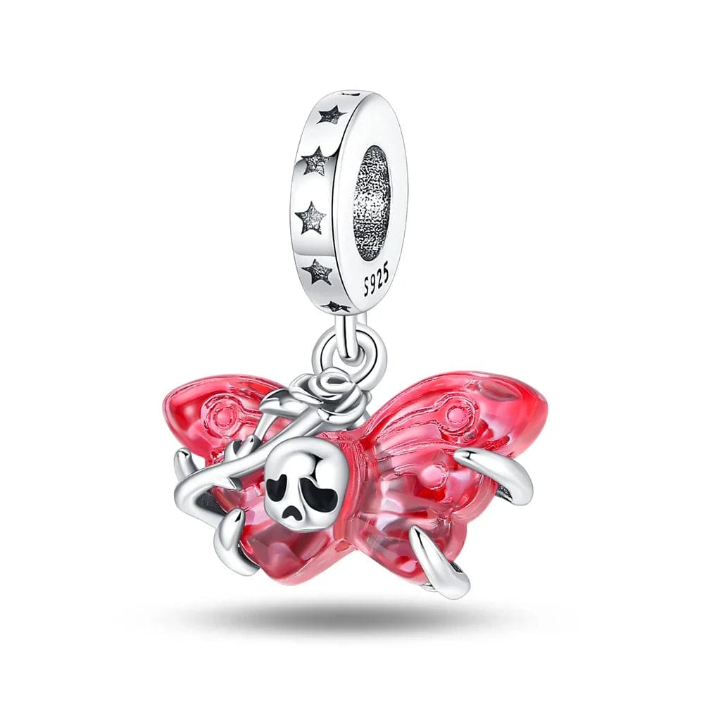 Pangama Jewelry Charm Halloween Pink Skull Butterfly Dangle Charm