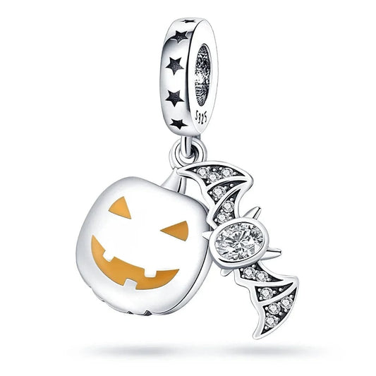 Pangama Jewelry Charm Halloween Pumpkin Lantern & Bat Dangle Charm