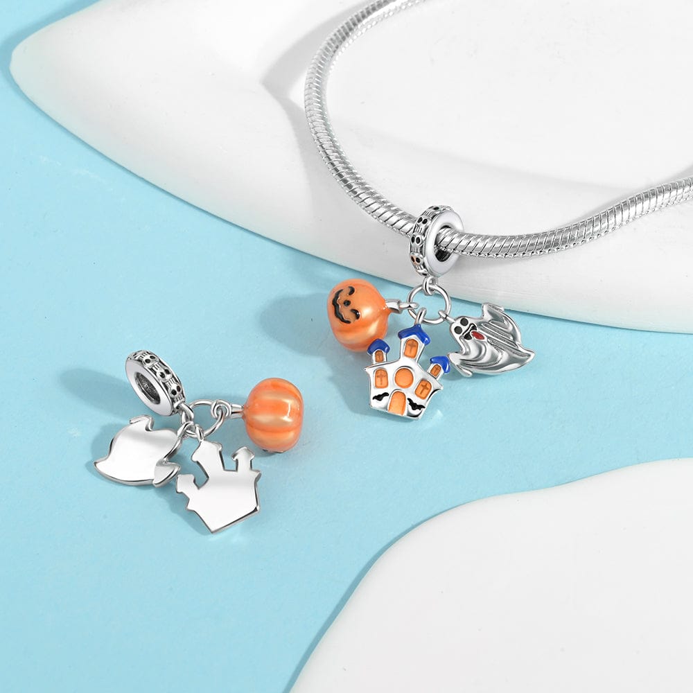 Pangama Jewelry Charm Halloween Trio Charm – Pumpkin, Ghost, and Haunted House