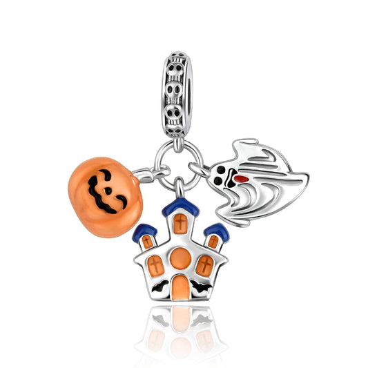 Pangama Jewelry Charm Halloween Trio Charm – Pumpkin, Ghost, and Haunted House