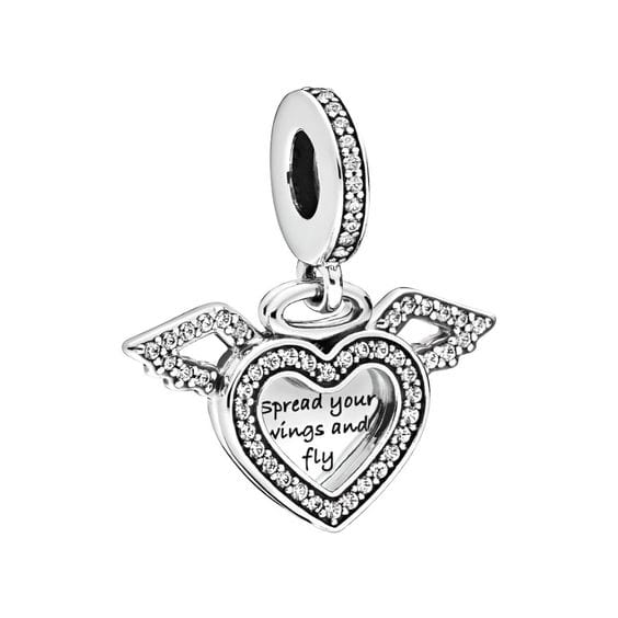 Pangama Jewelry Charm Heart and Angel Wings Dangle Charm