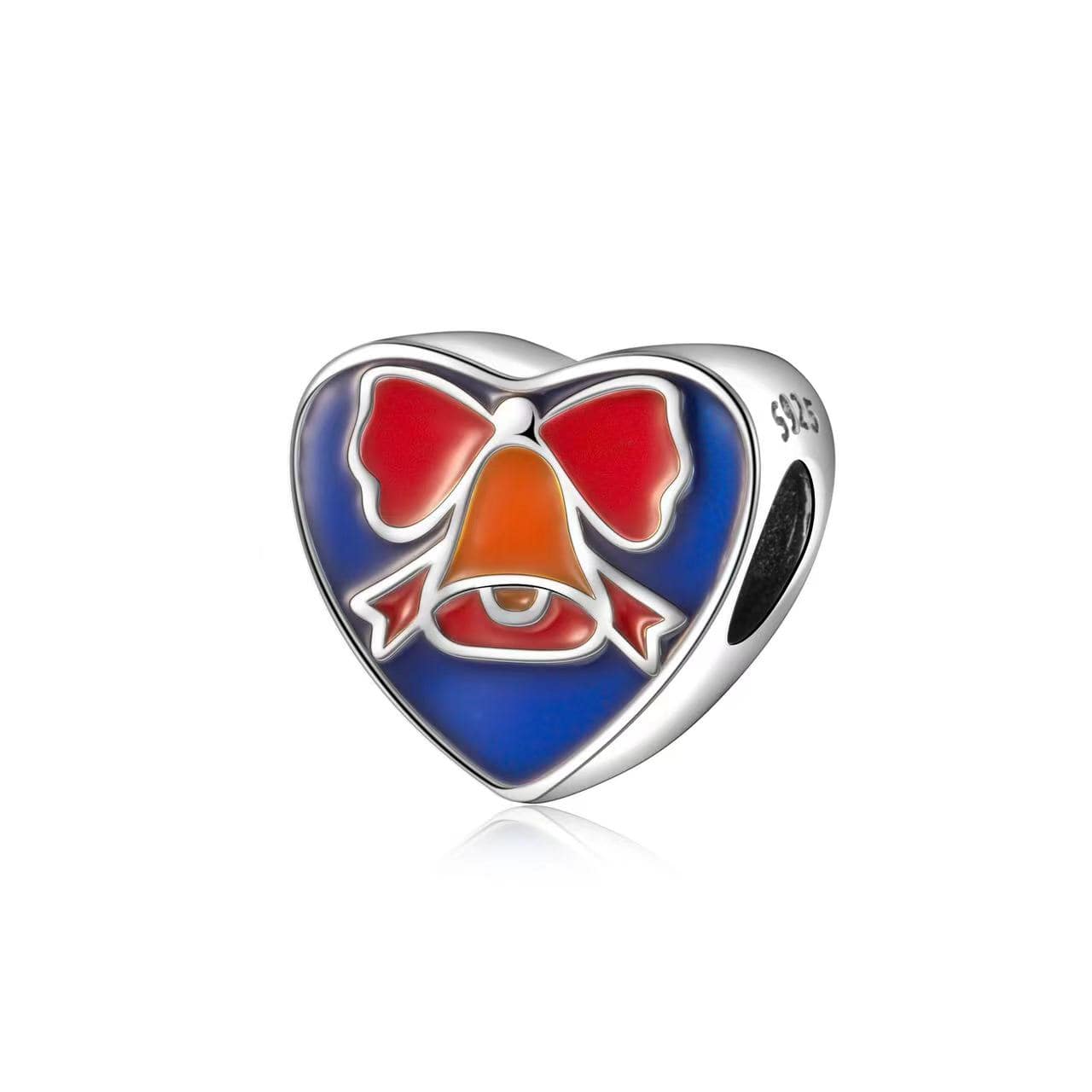 Pangama Jewelry Charm Heart-Shaped Bell with Red Bow Charm