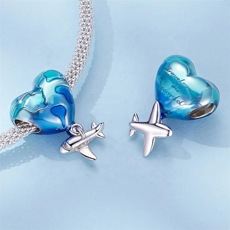 Pangama Jewelry Charm Heart Traveler Globe and Airplane Charm