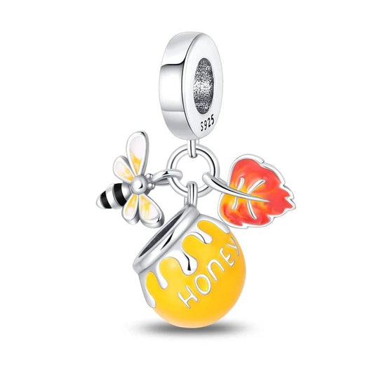 Pangama Jewelry Charm Honey Pot Bee & Orange Leaf Autumn Charm