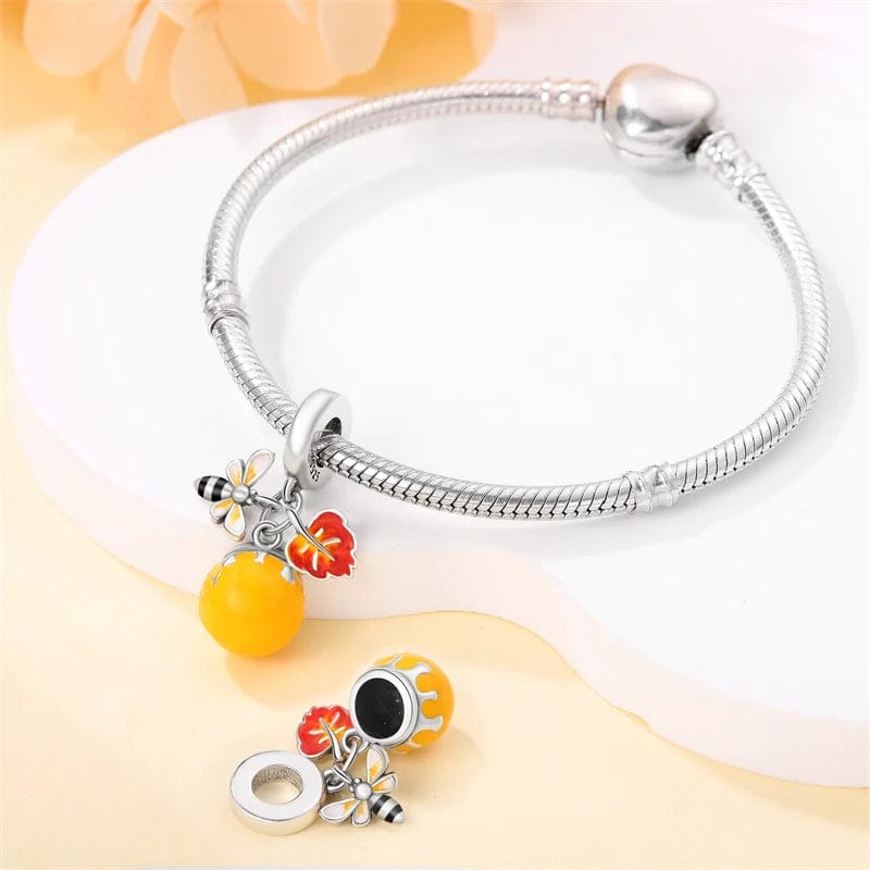 Pangama Jewelry Charm Honey Pot Bee & Orange Leaf Autumn Charm