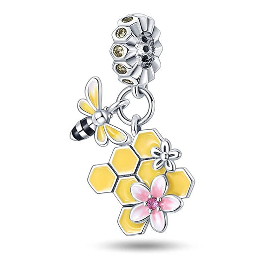 Pangama Jewelry Charm Honeycomb & Honey Bee Double Dangle Charm