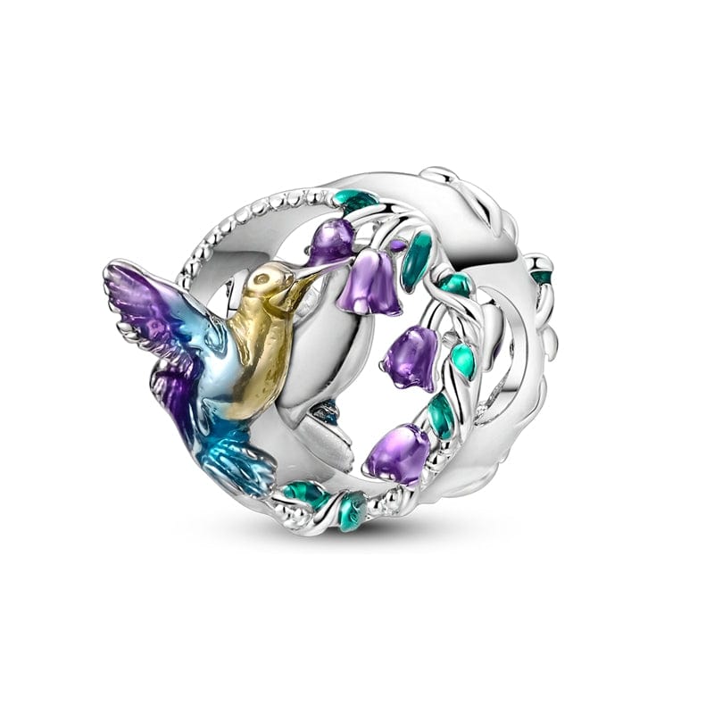 Pangama Jewelry Charm Hummingbird & Purple Blossom Charm