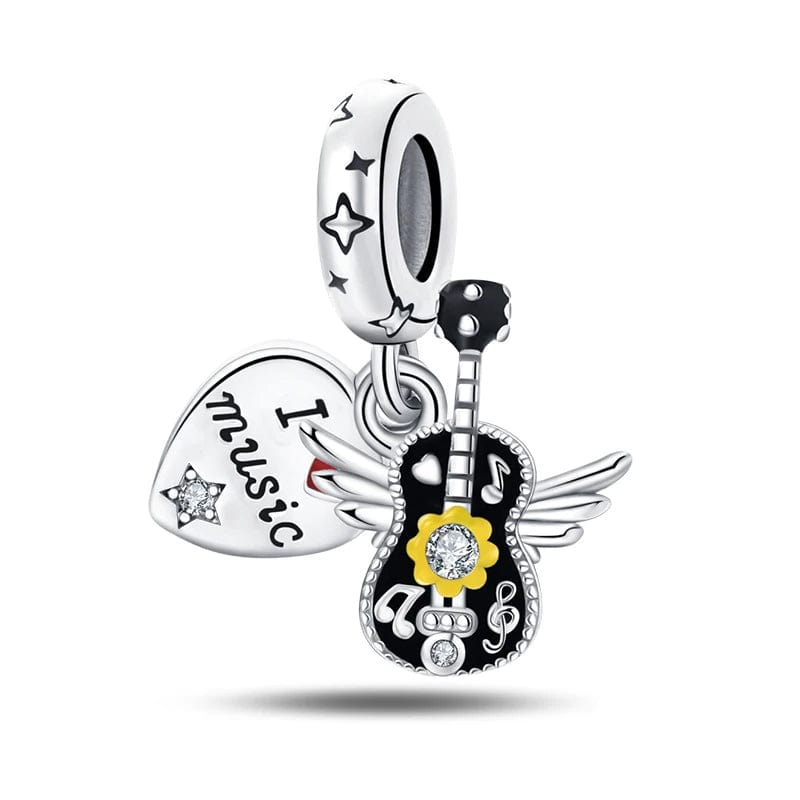 Pangama Jewelry Charm I Love Music Flying Guitar Dangle Charm