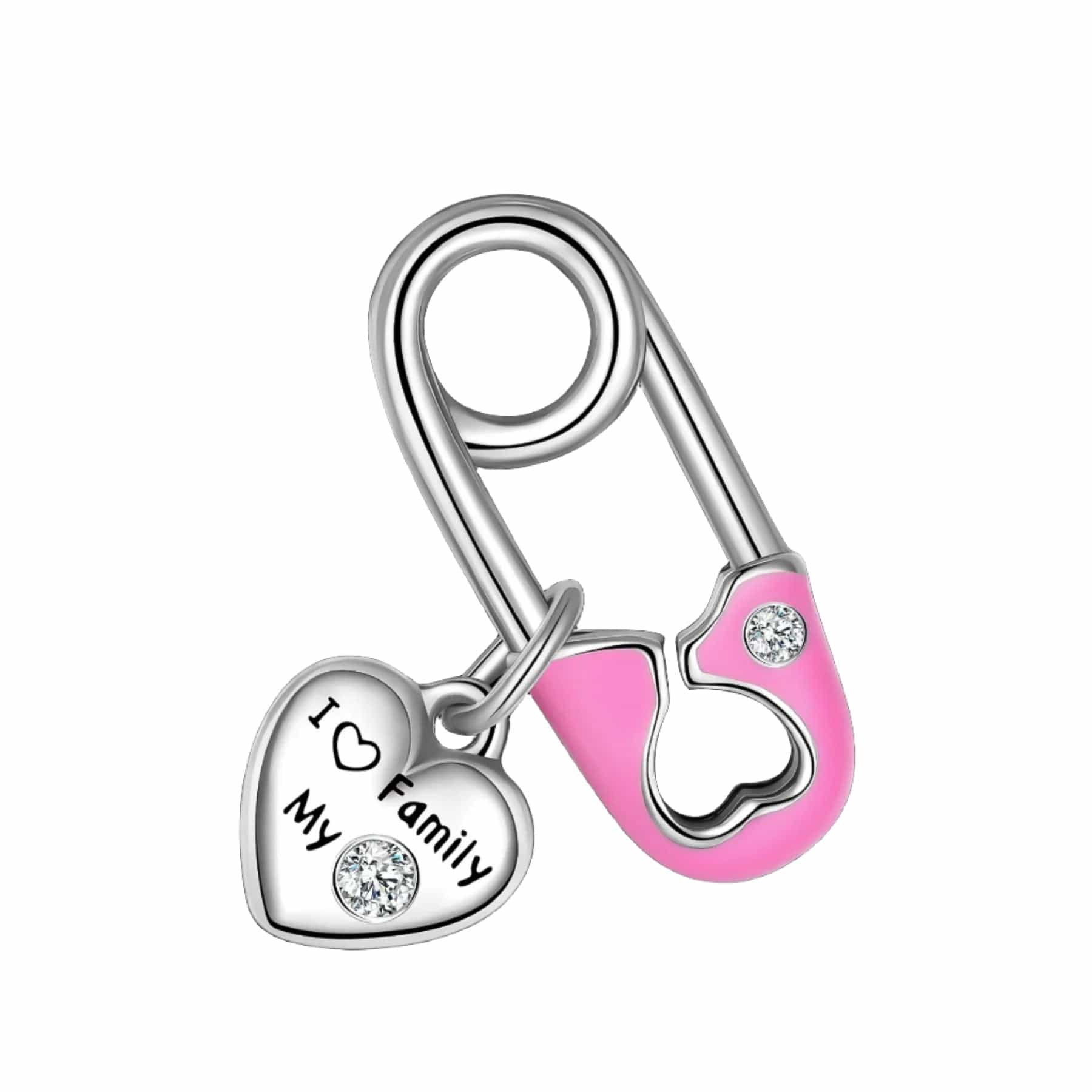 Pangama Jewelry Charm I Love My Family Pink Paper Clip