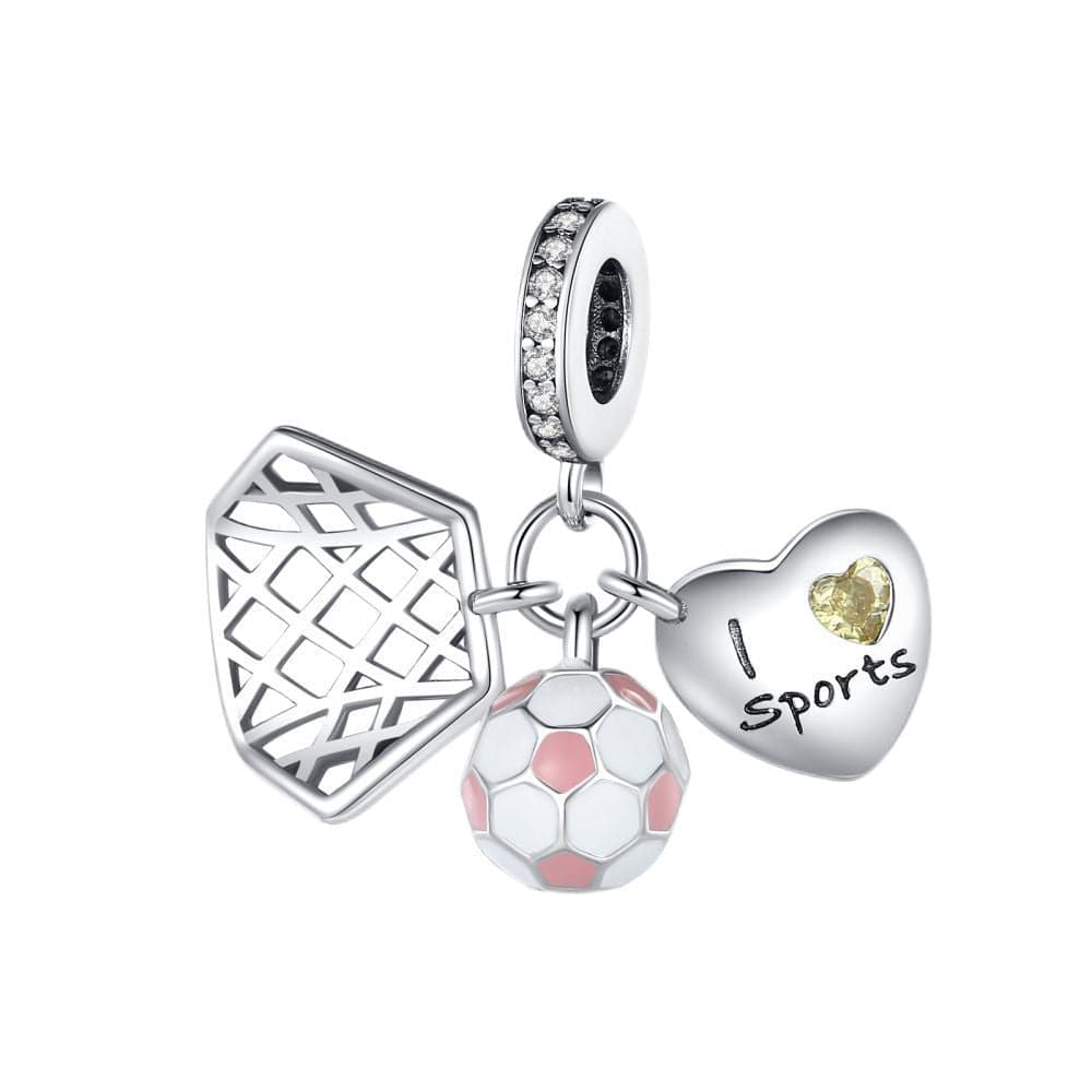 Pangama Jewelry Charm I Love Sports Charm Trio – Soccer Ball, Net, and Heart