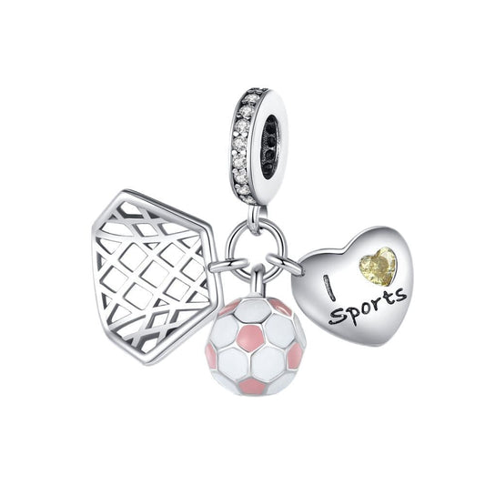 Pangama Jewelry Charm I Love Sports Charm Trio – Soccer Ball, Net, and Heart