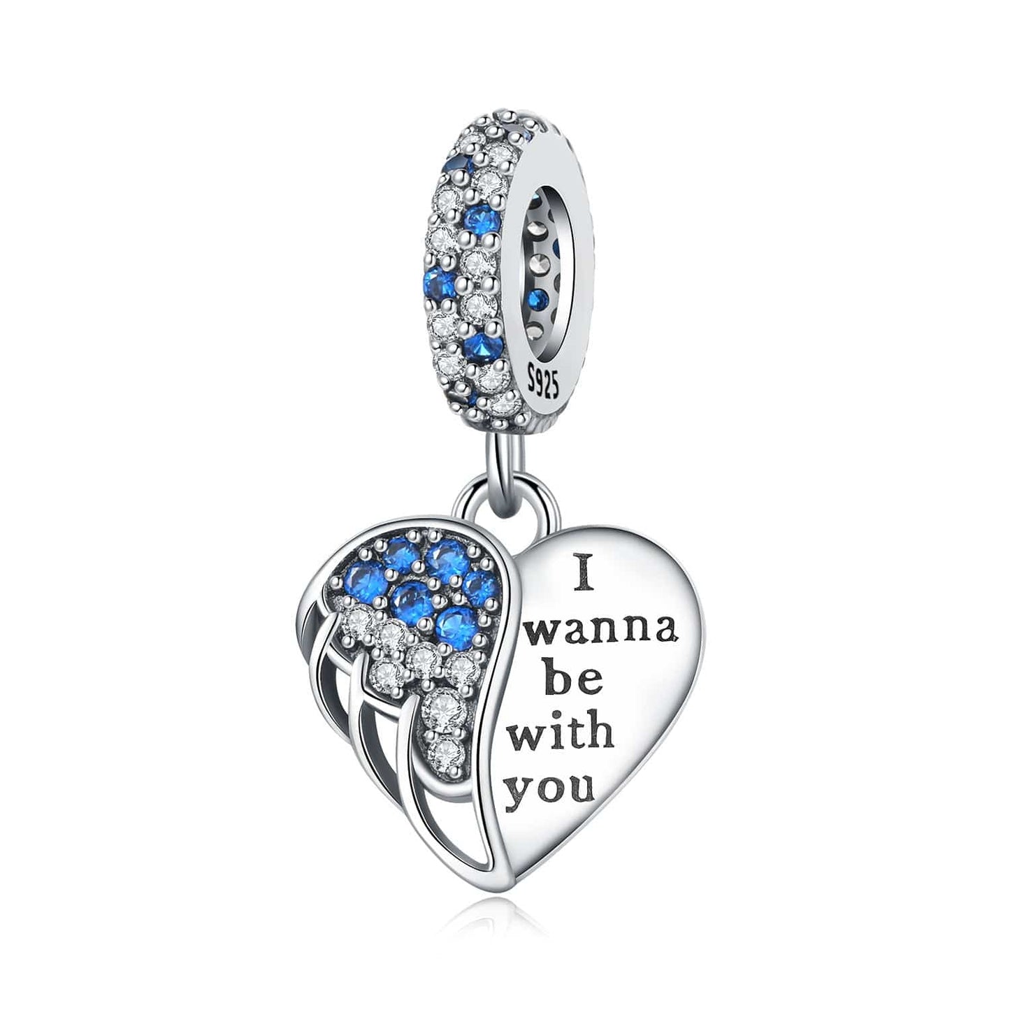 Pangama Jewelry Charm I Wanna Be With You Blue Crystal Angel Wing Charm