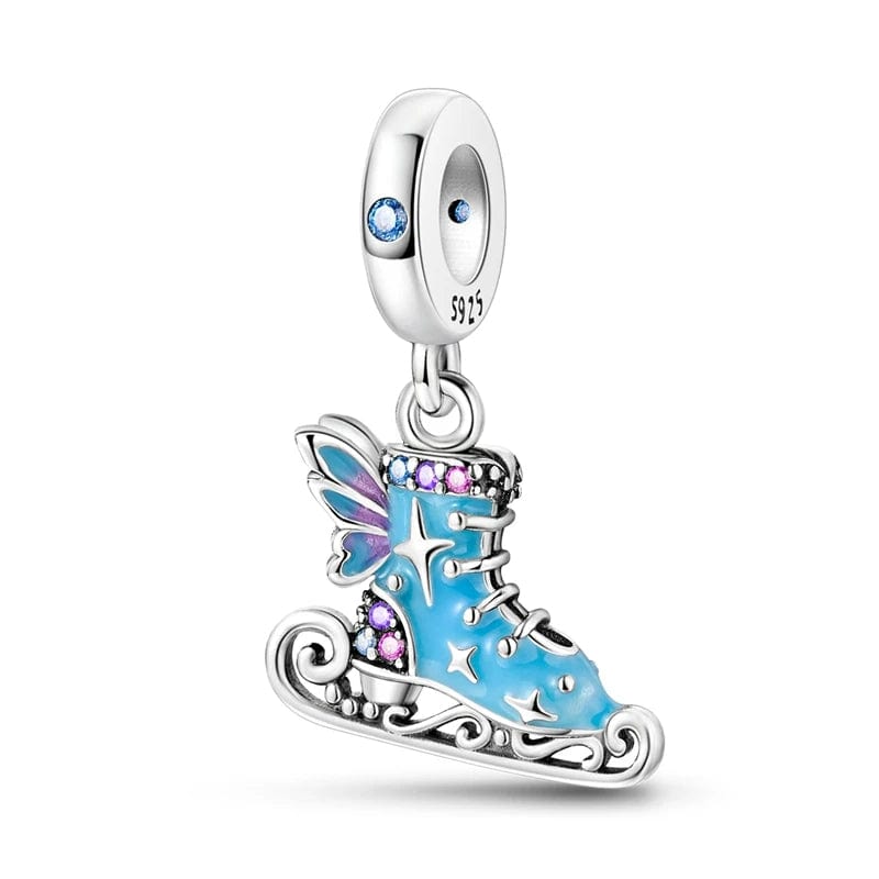 Pangama Jewelry Charm Ice Skate Charm with Blue Enamel and Crystal Accents