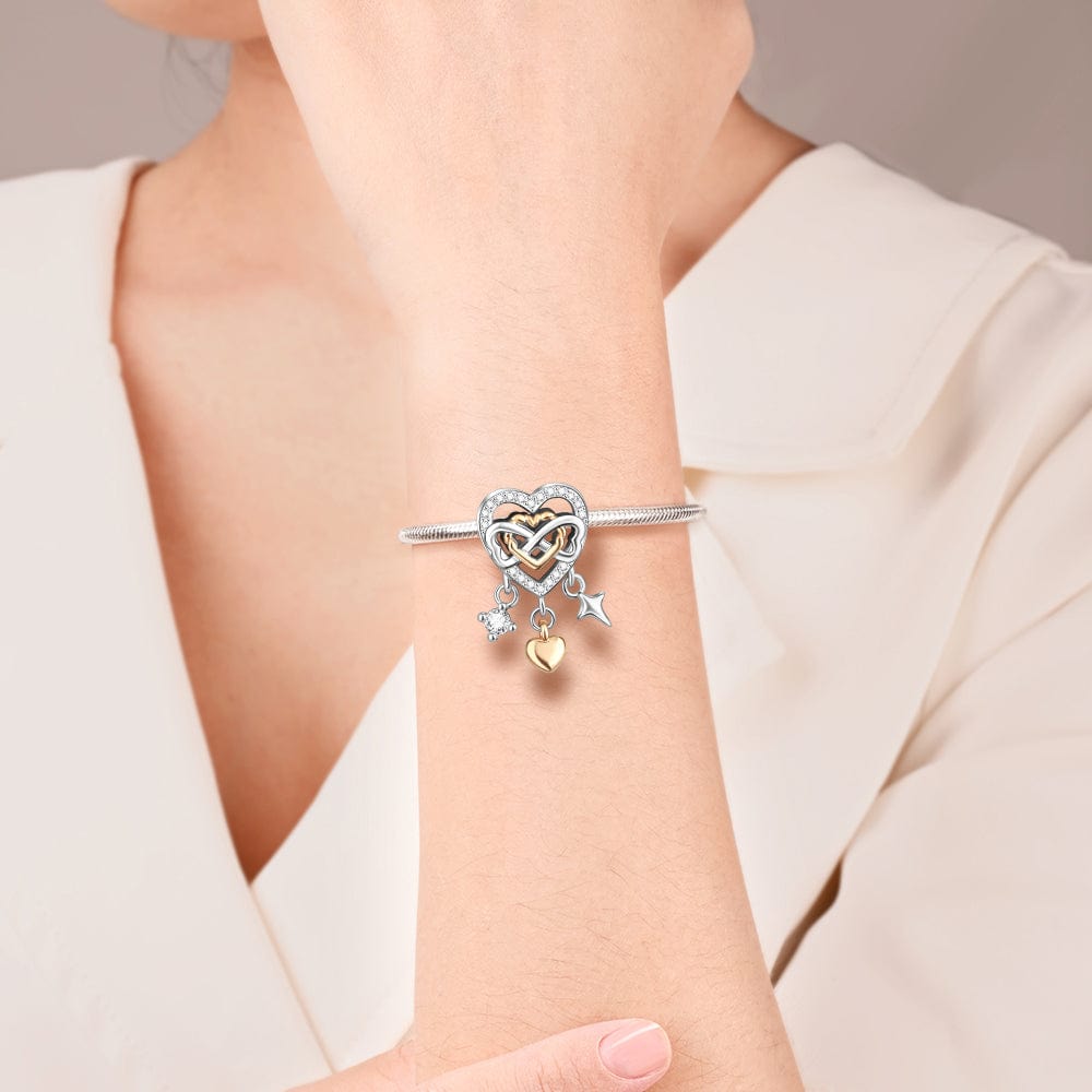 Pangama Jewelry Charm Infinity Heart Charm with Rose Gold Plated Heart and Crystal Accents