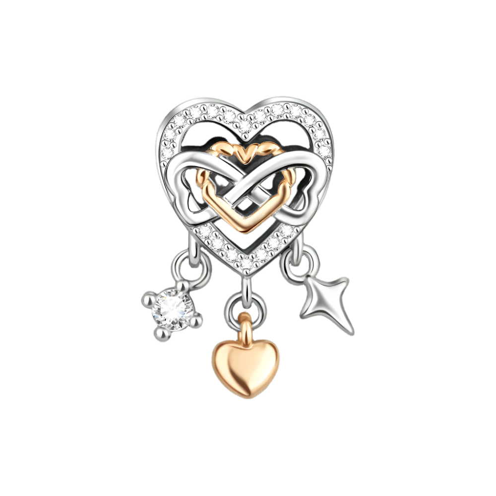 Pangama Jewelry Charm Infinity Heart Charm with Rose Gold Plated Heart and Crystal Accents