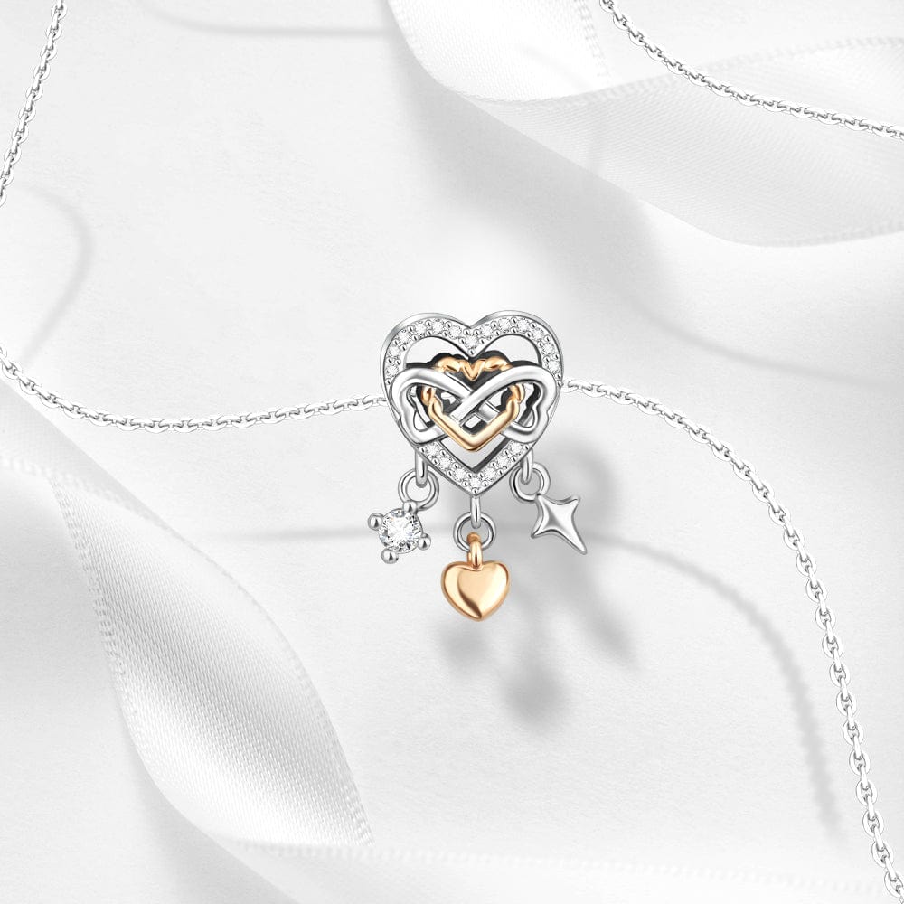 Pangama Jewelry Charm Infinity Heart Charm with Rose Gold Plated Heart and Crystal Accents