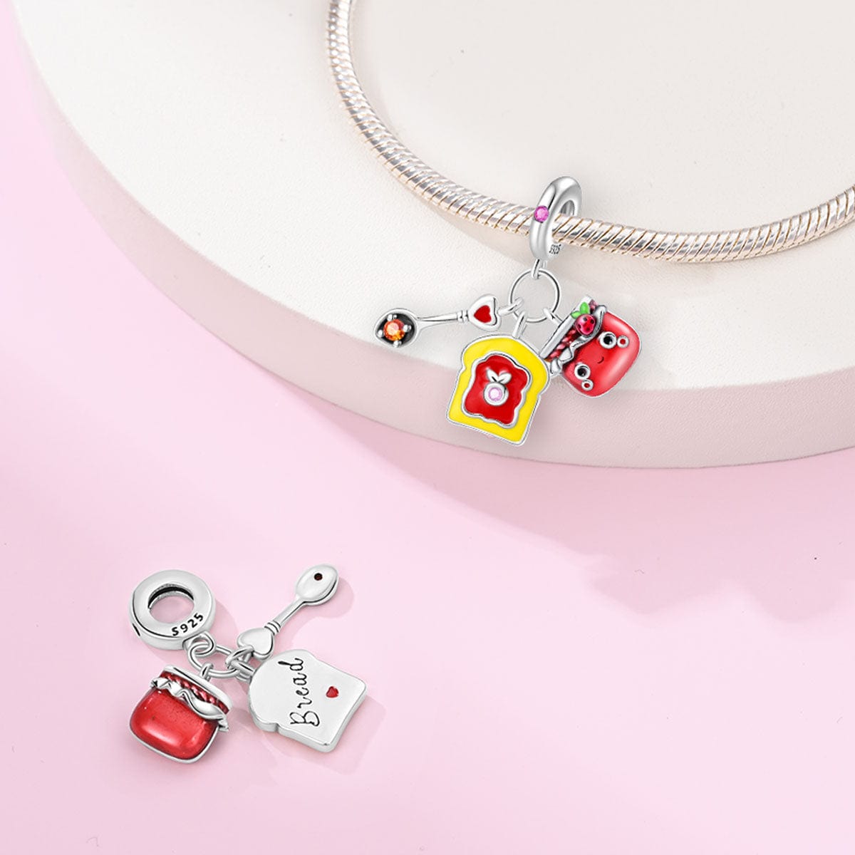 Pangama Jewelry Charm Jam Jar, Toast, & Heart Spoon Breakfast Charm