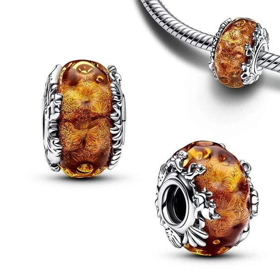 Pangama Jewelry Charm Lion King Timon & Pumbaa Murano Amber Charm