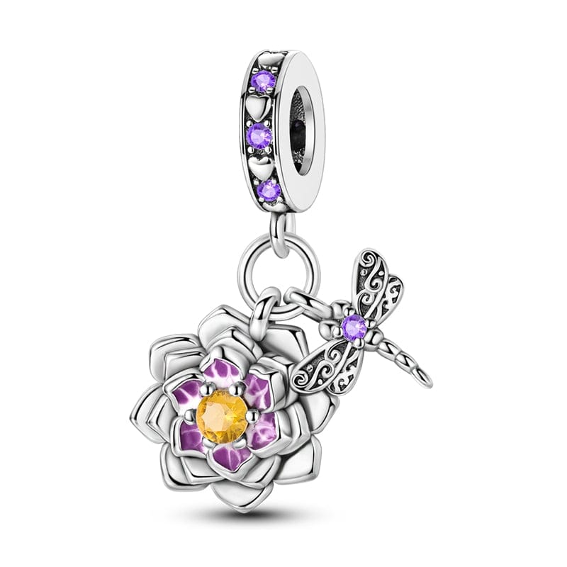 Pangama Jewelry Charm Lotus Blossom & Dragonfly Harmony Charm