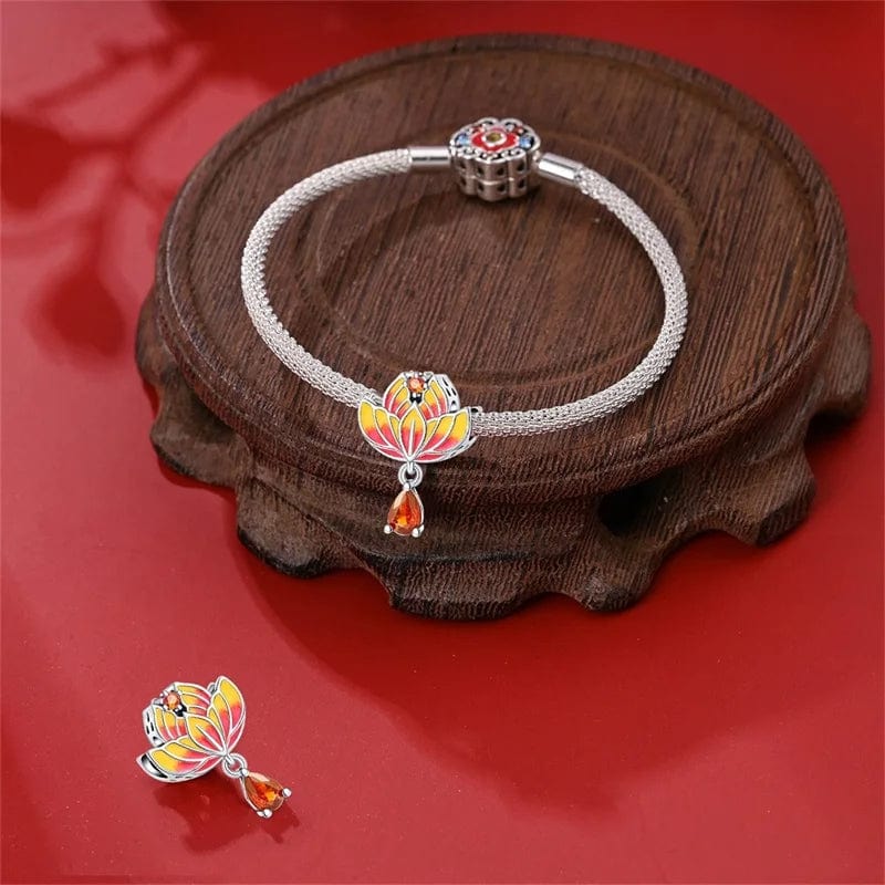 Pangama Jewelry Charm Lotus Blossom with Amber Drop Charm