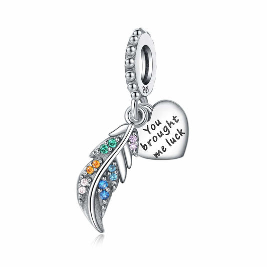 Pangama Jewelry Charm Lucky Feather with Heart Charm